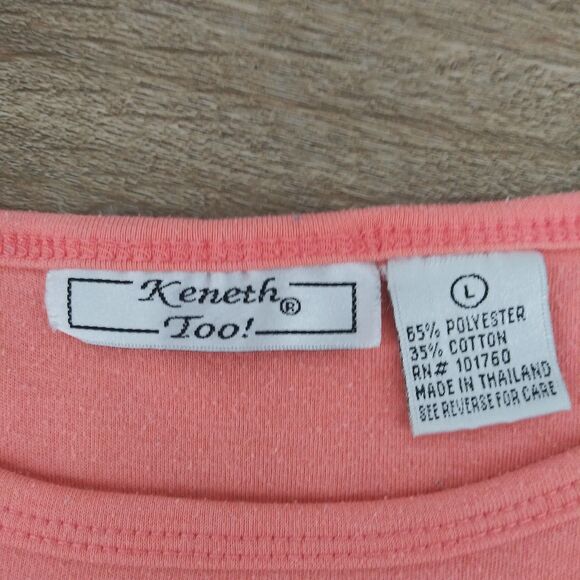 Keneth Too Shirt Womens Top Size L Pink Embroidered Floral Short Sleeve - Picture 3 of 8